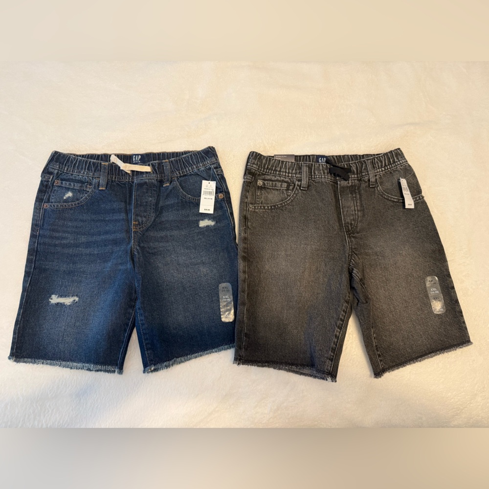 Gap kids Blue and Black Denim Slim Fit Jean Shorts - Boys